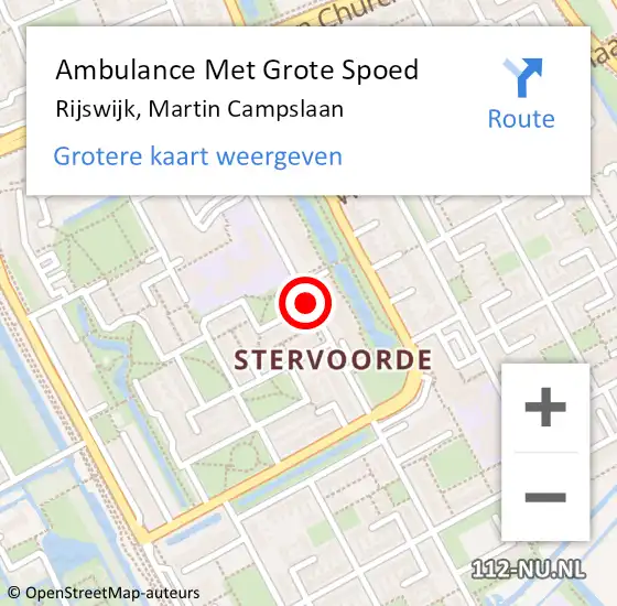 Locatie op kaart van de 112 melding: Ambulance Met Grote Spoed Naar Rijswijk, Martin Campslaan op 27 juli 2019 09:38