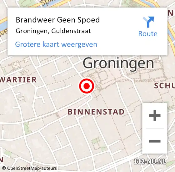 Locatie op kaart van de 112 melding: Brandweer Geen Spoed Naar Groningen, Guldenstraat op 27 juli 2019 10:31