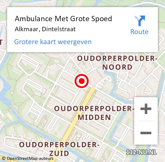 Locatie op kaart van de 112 melding: Ambulance Met Grote Spoed Naar Alkmaar, Dintelstraat op 27 juli 2019 10:34