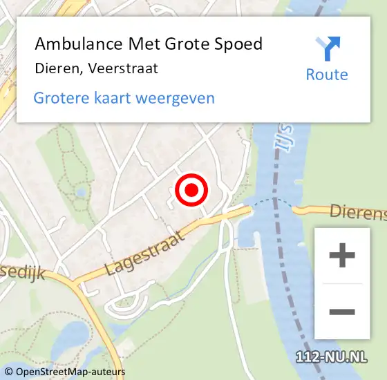 Locatie op kaart van de 112 melding: Ambulance Met Grote Spoed Naar Dieren, Veerstraat op 27 juli 2019 12:12