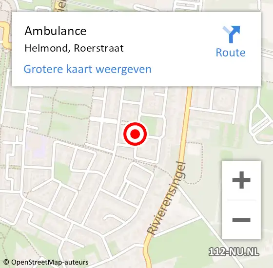 Locatie op kaart van de 112 melding: Ambulance Helmond, Roerstraat op 27 juli 2019 12:27