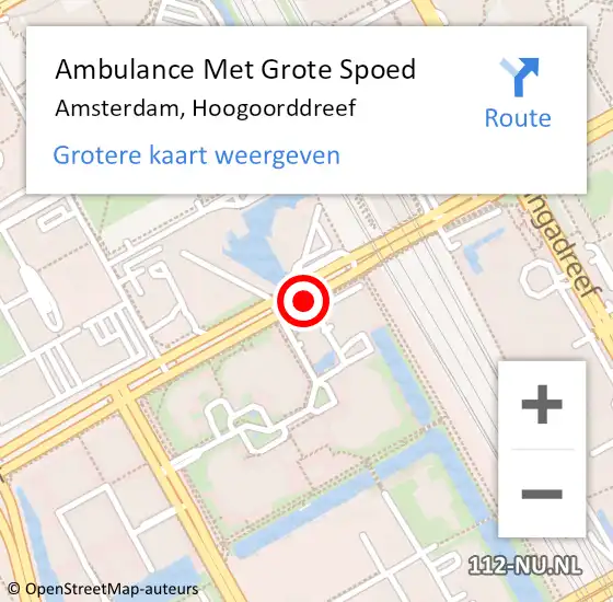 Locatie op kaart van de 112 melding: Ambulance Met Grote Spoed Naar Amsterdam, Hoogoorddreef op 27 juli 2019 12:40