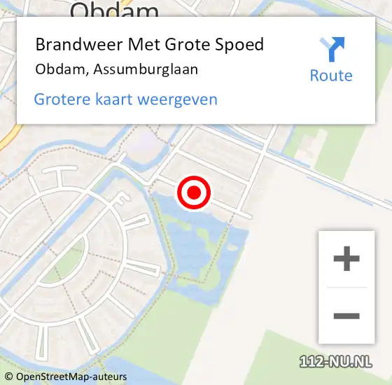 Locatie op kaart van de 112 melding: Brandweer Met Grote Spoed Naar Obdam, Assumburglaan op 27 juli 2019 13:38