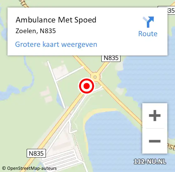 Locatie op kaart van de 112 melding: Ambulance Met Spoed Naar Zoelen, N835 op 27 juli 2019 13:54