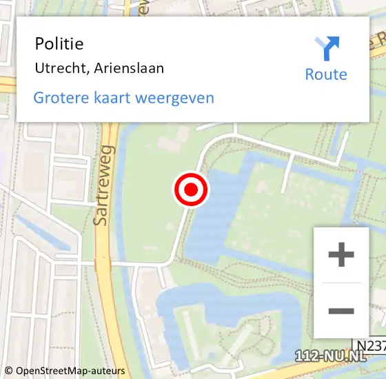 Locatie op kaart van de 112 melding: Politie Utrecht, Arienslaan op 27 juli 2019 14:48