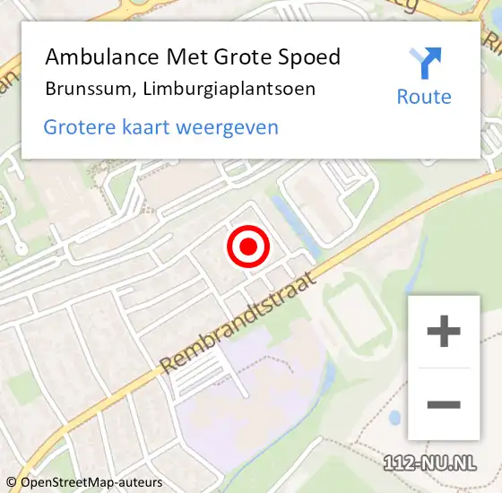 Locatie op kaart van de 112 melding: Ambulance Met Grote Spoed Naar Brunssum, Limburgiaplantsoen op 8 april 2014 22:03