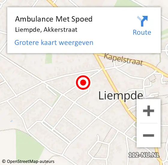 Locatie op kaart van de 112 melding: Ambulance Met Spoed Naar Liempde, Akkerstraat op 27 juli 2019 16:59