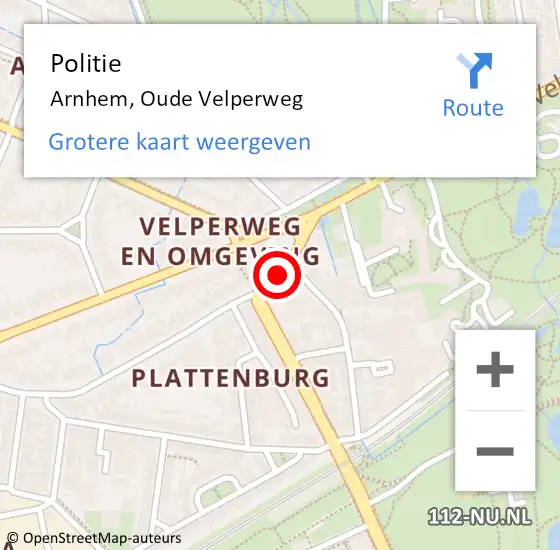 Locatie op kaart van de 112 melding: Politie Arnhem, Oude Velperweg op 27 juli 2019 17:29