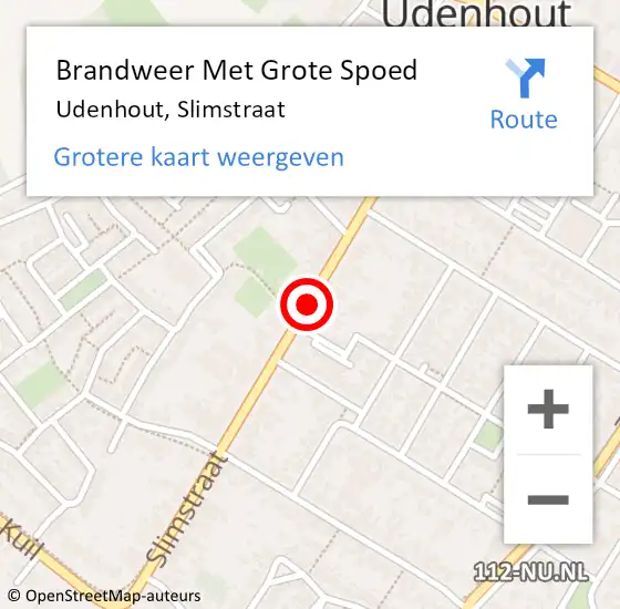 Locatie op kaart van de 112 melding: Brandweer Met Grote Spoed Naar Udenhout, Slimstraat op 27 juli 2019 18:00