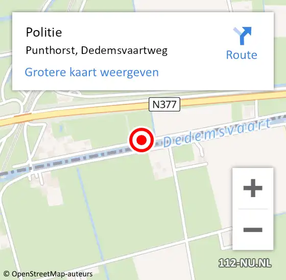 Locatie op kaart van de 112 melding: Politie Punthorst, Dedemsvaartweg op 27 juli 2019 18:04