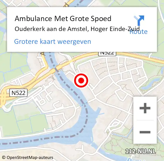 Locatie op kaart van de 112 melding: Ambulance Met Grote Spoed Naar Ouderkerk aan de Amstel, Hoger Einde-Zuid op 27 juli 2019 19:35