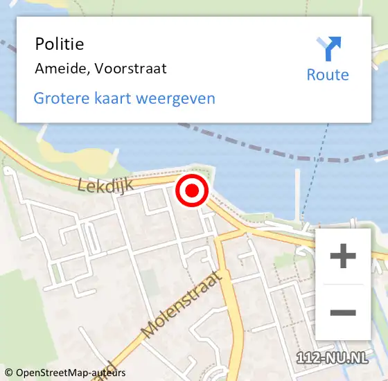 Locatie op kaart van de 112 melding: Politie Ameide, Voorstraat op 27 juli 2019 20:22