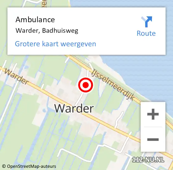 Locatie op kaart van de 112 melding: Ambulance Warder, Badhuisweg op 27 juli 2019 20:49