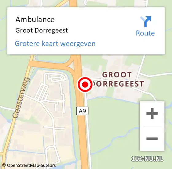 Locatie op kaart van de 112 melding: Ambulance Groot Dorregeest op 27 juli 2019 21:02