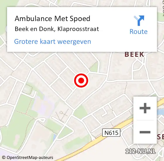 Locatie op kaart van de 112 melding: Ambulance Met Spoed Naar Beek en Donk, Klaproosstraat op 27 juli 2019 21:12