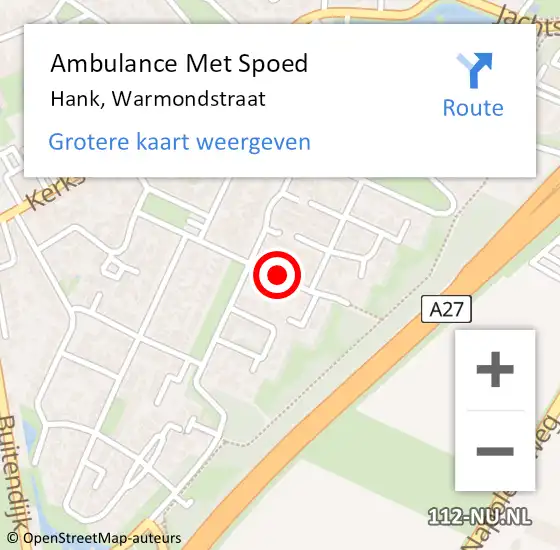 Locatie op kaart van de 112 melding: Ambulance Met Spoed Naar Hank, Warmondstraat op 27 juli 2019 21:22