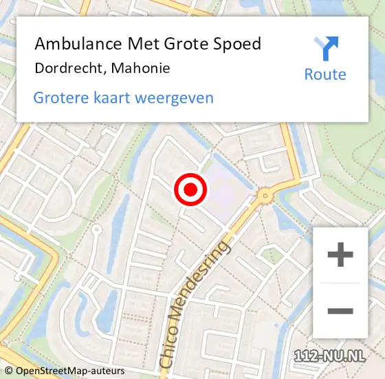 Locatie op kaart van de 112 melding: Ambulance Met Grote Spoed Naar Dordrecht, Mahonie op 27 juli 2019 21:33
