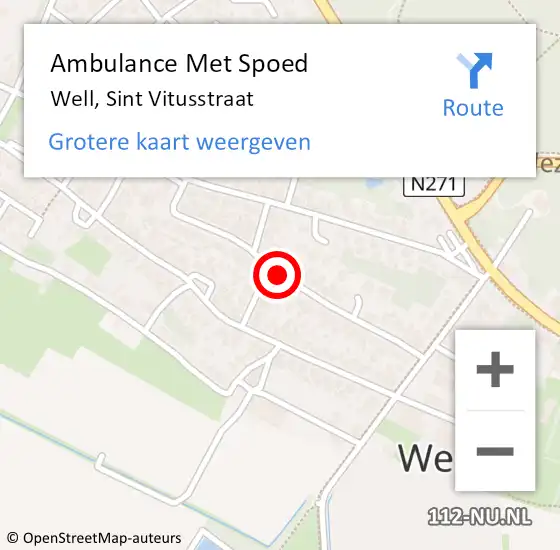 Locatie op kaart van de 112 melding: Ambulance Met Spoed Naar Well, Sint Vitusstraat op 27 juli 2019 22:31