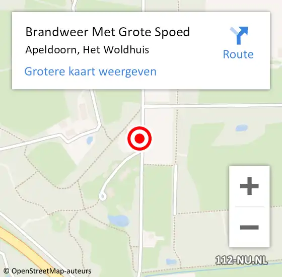 Locatie op kaart van de 112 melding: Brandweer Met Grote Spoed Naar Apeldoorn, Het Woldhuis op 28 juli 2019 00:06