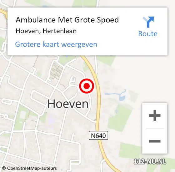 Locatie op kaart van de 112 melding: Ambulance Met Grote Spoed Naar Hoeven, Hertenlaan op 28 juli 2019 00:56