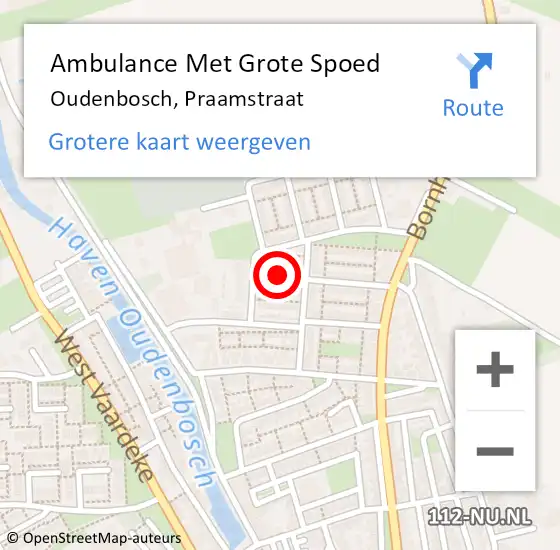 Locatie op kaart van de 112 melding: Ambulance Met Grote Spoed Naar Oudenbosch, Praamstraat op 28 juli 2019 03:13