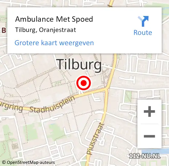 Locatie op kaart van de 112 melding: Ambulance Met Spoed Naar Tilburg, Oranjestraat op 28 juli 2019 03:56