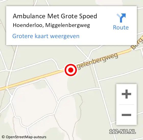 Locatie op kaart van de 112 melding: Ambulance Met Grote Spoed Naar Hoenderloo, Miggelenbergweg op 28 juli 2019 05:22