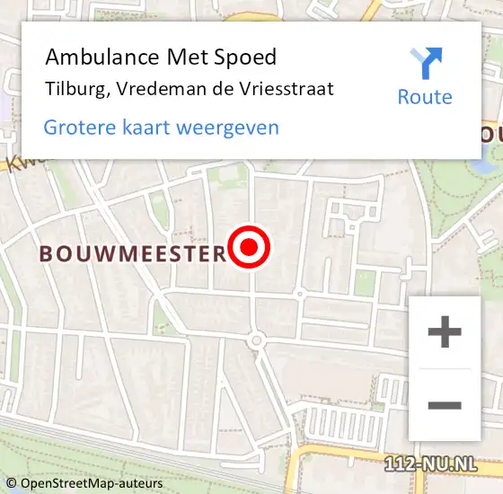 Locatie op kaart van de 112 melding: Ambulance Met Spoed Naar Tilburg, Vredeman de Vriesstraat op 28 juli 2019 06:15
