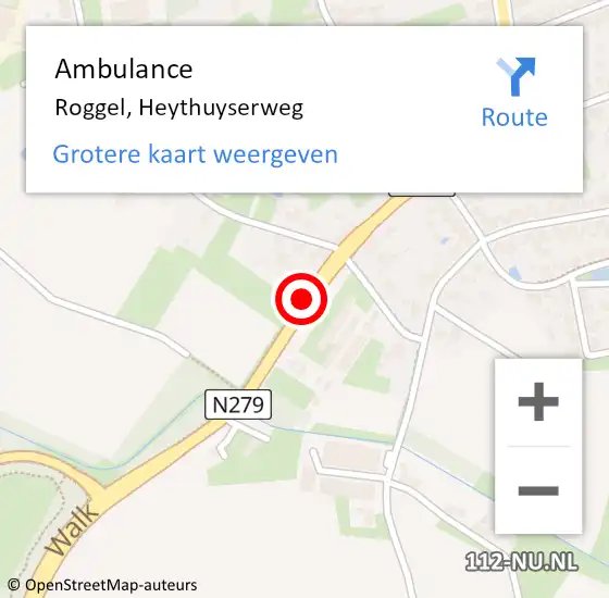 Locatie op kaart van de 112 melding: Ambulance Roggel, Heythuyserweg op 28 juli 2019 07:06