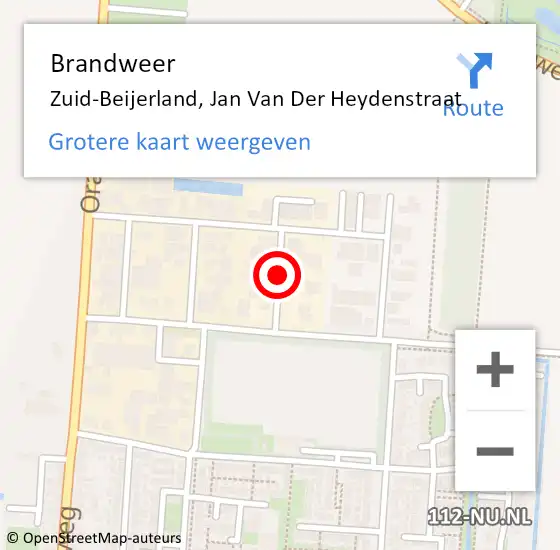 Locatie op kaart van de 112 melding: Brandweer Zuid-Beijerland, Jan Van Der Heydenstraat op 28 juli 2019 08:42