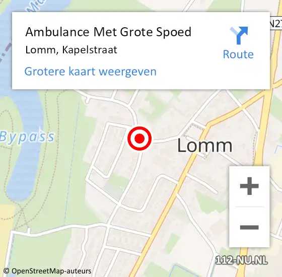 Locatie op kaart van de 112 melding: Ambulance Met Grote Spoed Naar Lomm, Kapelstraat op 28 juli 2019 13:12