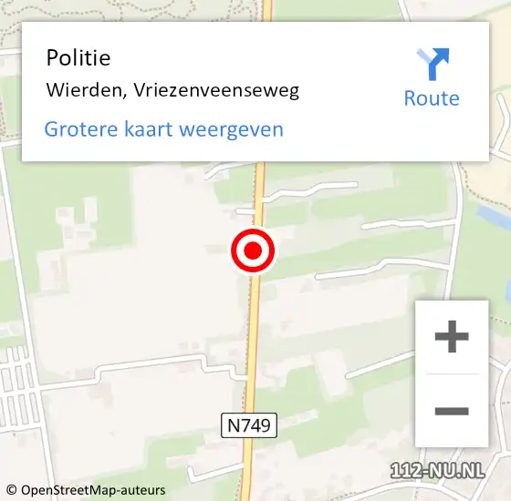 Locatie op kaart van de 112 melding: Politie Wierden, Vriezenveenseweg op 28 juli 2019 13:16