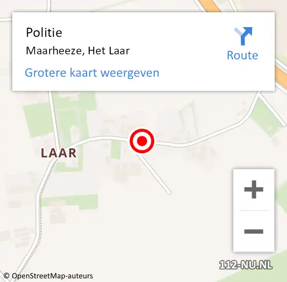 Locatie op kaart van de 112 melding: Politie Maarheeze, Het Laar op 28 juli 2019 13:19