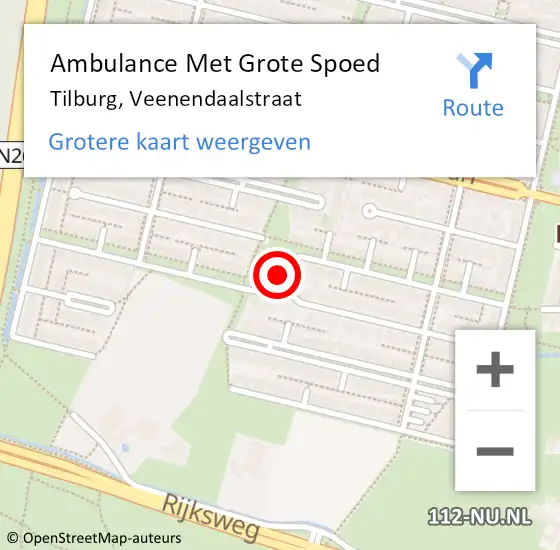 Locatie op kaart van de 112 melding: Ambulance Met Grote Spoed Naar Tilburg, Veenendaalstraat op 28 juli 2019 13:30