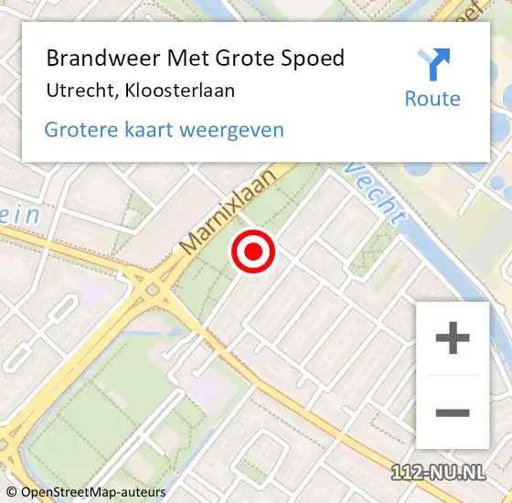 Locatie op kaart van de 112 melding: Brandweer Met Grote Spoed Naar Utrecht, Kloosterlaan op 28 juli 2019 13:51