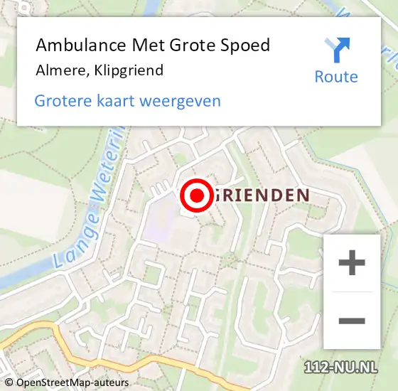 Locatie op kaart van de 112 melding: Ambulance Met Grote Spoed Naar Almere, Klipgriend op 28 juli 2019 14:00