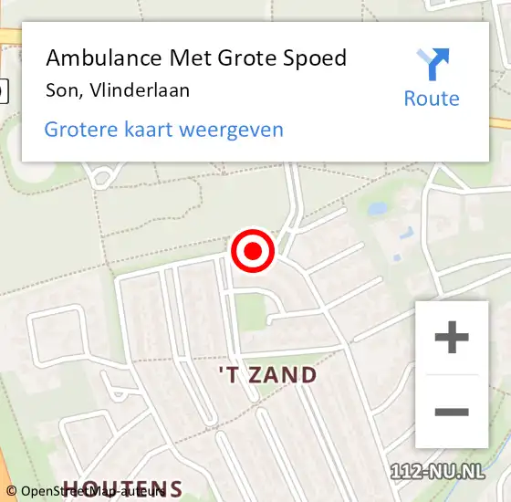 Locatie op kaart van de 112 melding: Ambulance Met Grote Spoed Naar Son, Vlinderlaan op 28 juli 2019 15:38