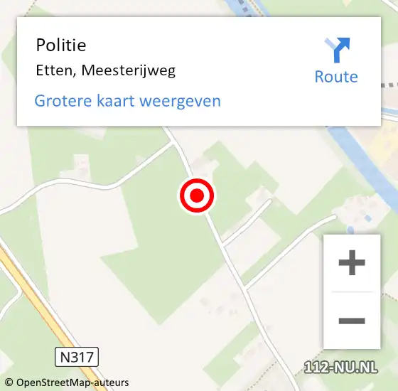 Locatie op kaart van de 112 melding: Politie Etten, Meesterijweg op 28 juli 2019 16:40