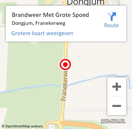 Locatie op kaart van de 112 melding: Brandweer Met Grote Spoed Naar Dongjum, Franekerweg op 28 juli 2019 17:27