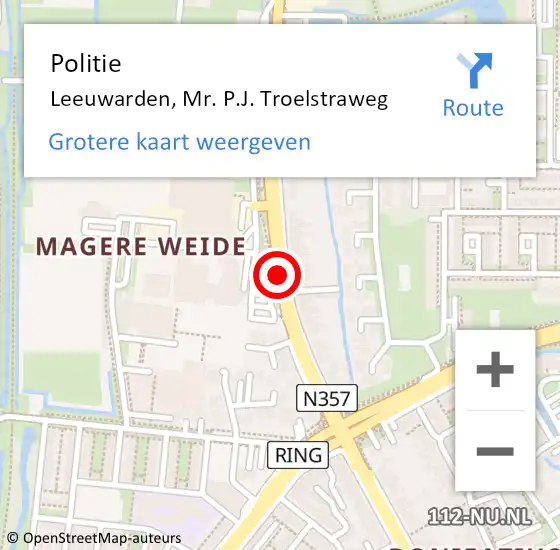 Locatie op kaart van de 112 melding: Politie Leeuwarden, Mr. P.J. Troelstraweg op 28 juli 2019 19:50