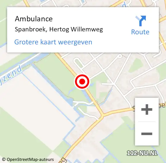 Locatie op kaart van de 112 melding: Ambulance Spanbroek, Hertog Willemweg op 28 juli 2019 20:45