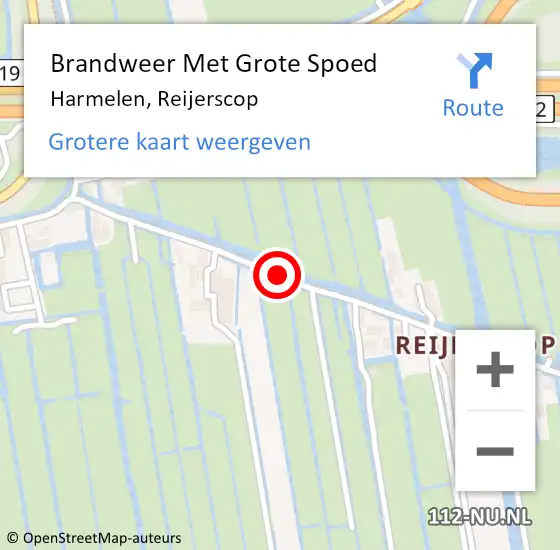 Locatie op kaart van de 112 melding: Brandweer Met Grote Spoed Naar Harmelen, Reijerscop op 28 juli 2019 20:46