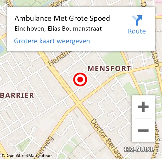 Locatie op kaart van de 112 melding: Ambulance Met Grote Spoed Naar Eindhoven, Elias Boumanstraat op 28 juli 2019 21:13