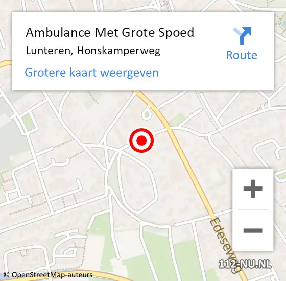 Locatie op kaart van de 112 melding: Ambulance Met Grote Spoed Naar Lunteren, Honskamperweg op 28 juli 2019 21:15