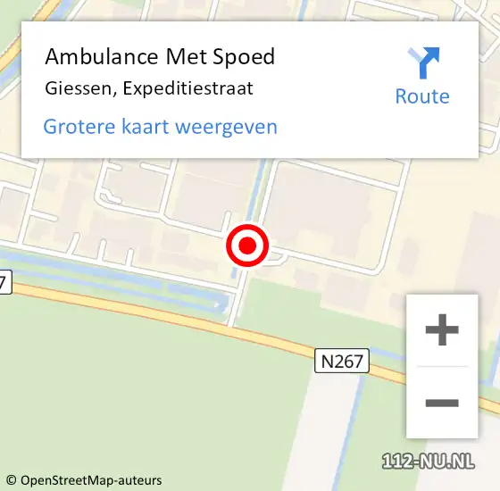 Locatie op kaart van de 112 melding: Ambulance Met Spoed Naar Giessen, Expeditiestraat op 28 juli 2019 21:58