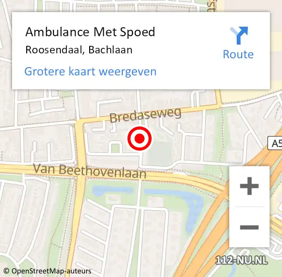 Locatie op kaart van de 112 melding: Ambulance Met Spoed Naar Roosendaal, Bachlaan op 28 juli 2019 22:01