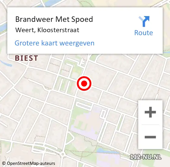 Locatie op kaart van de 112 melding: Brandweer Met Spoed Naar Weert, Kloosterstraat op 28 juli 2019 23:12