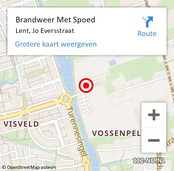 Locatie op kaart van de 112 melding: Brandweer Met Spoed Naar Lent, Jo Eversstraat op 29 juli 2019 00:10