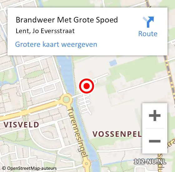 Locatie op kaart van de 112 melding: Brandweer Met Grote Spoed Naar Lent, Jo Eversstraat op 29 juli 2019 00:14