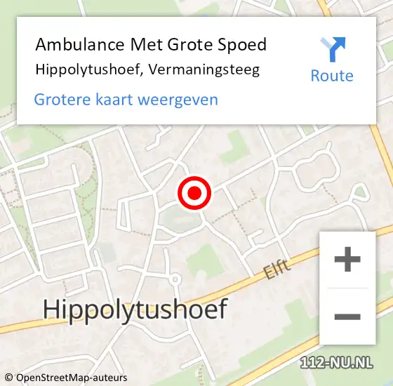 Locatie op kaart van de 112 melding: Ambulance Met Grote Spoed Naar Hippolytushoef, Vermaningsteeg op 28 september 2013 04:13